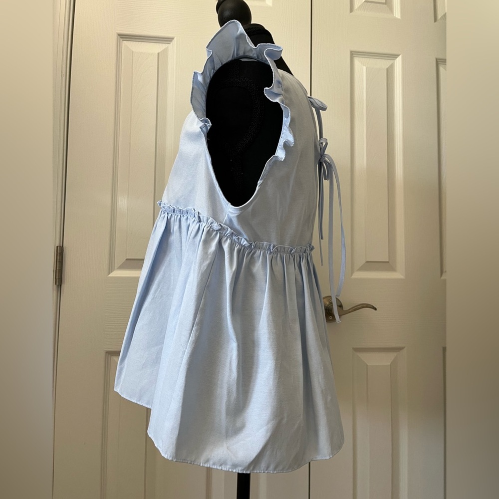Zara Blue Peplum Ruffle Top Medium - Picture 3 of 10